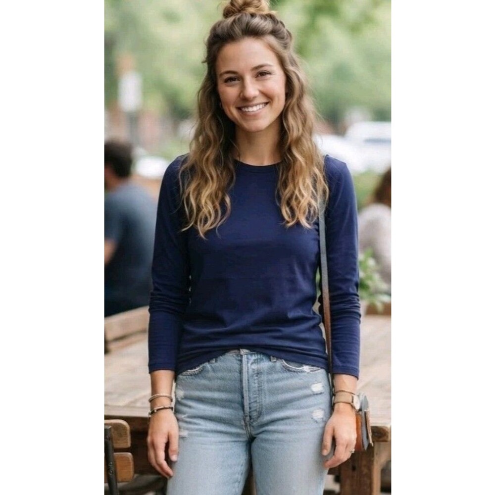 Chico's Leanna Top Women Basic Navy Knit Sz 1 Med MSRP $26.95 (926)